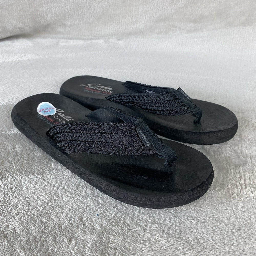 Skechers Cali- Asana Flip Flop Sandals Womens Size 9 Black Crochet NEW